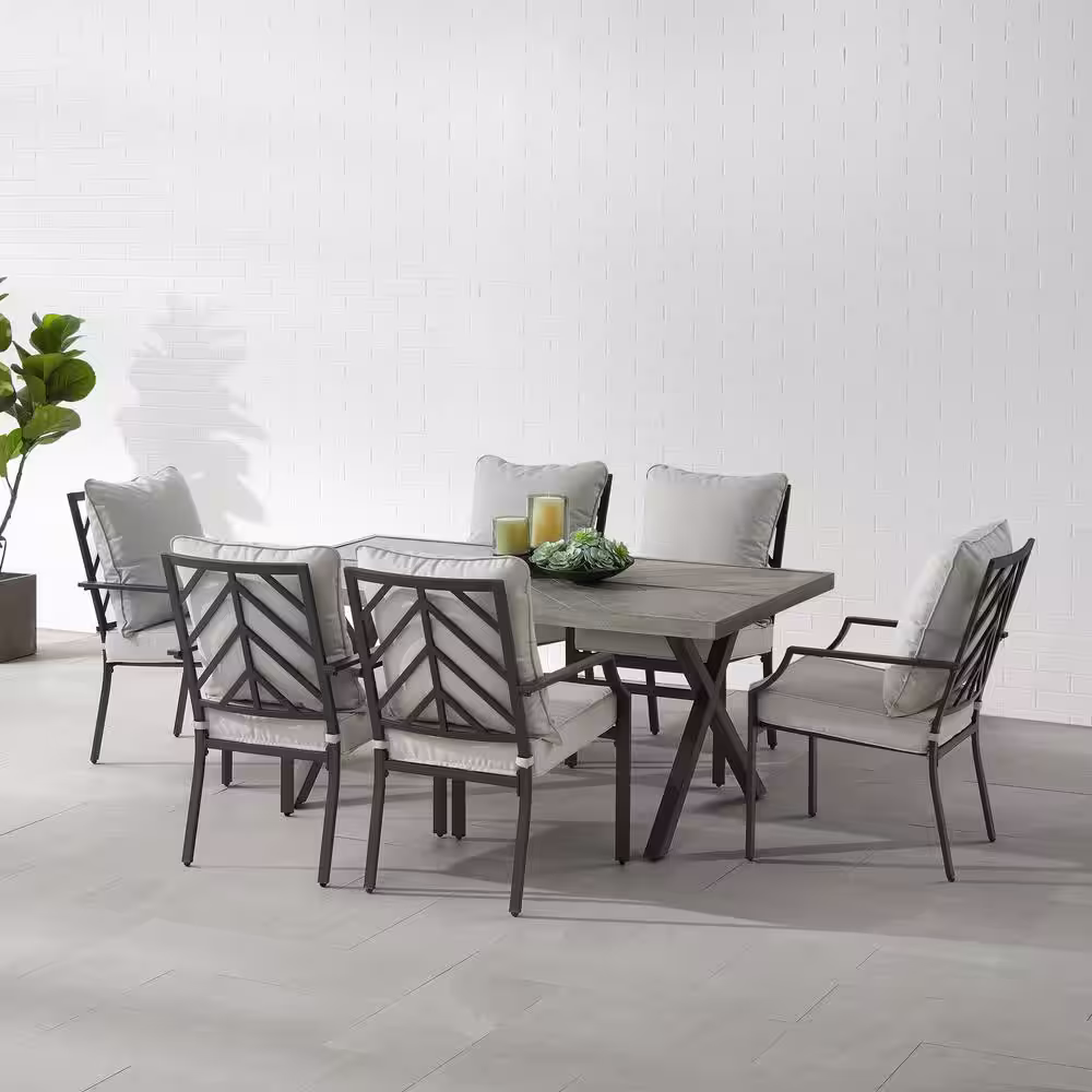 CROSLEY FURNITURE Otto Black 7-Piece Metal Outdoor Dining Set with Gray Cushions