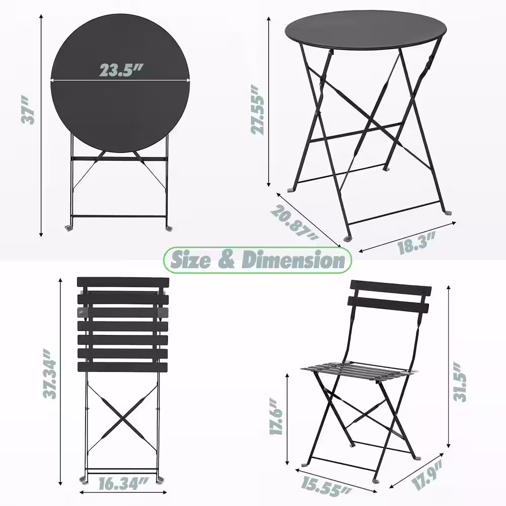 Pyramid Home Decor Daphne Pastel Blue 3-Piece Metal Foldable Outdoor Round Bistro Set