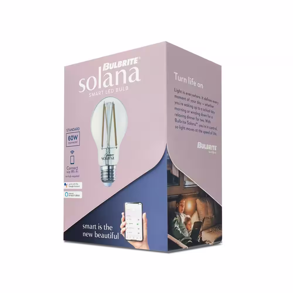 Bulbrite 60 Watt equivalent A19 with Medium Screw Base E26 in Clear Finish Dimmable 2200-6500K Solana WIFI LED Light Bulb 1-Pack