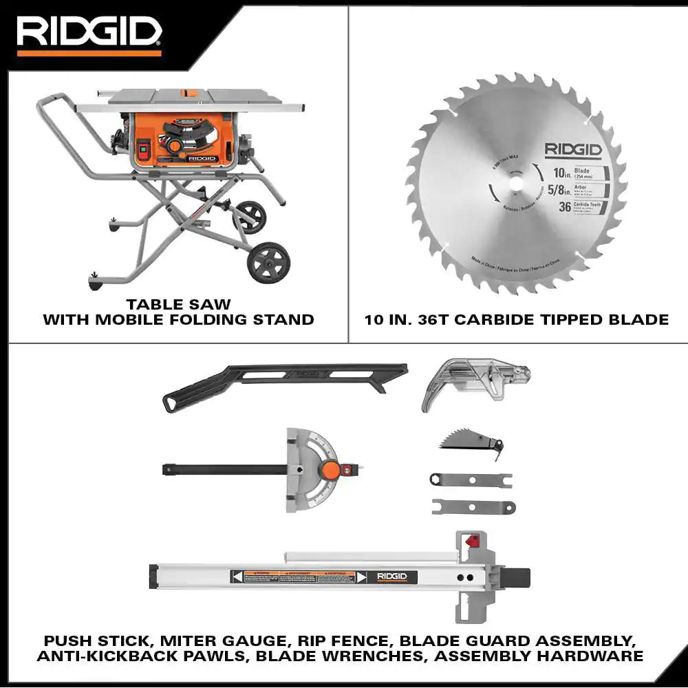 RIDGID 15 Amp 10 in. Portable Corded Pro Jobsite Table Saw with Stand
