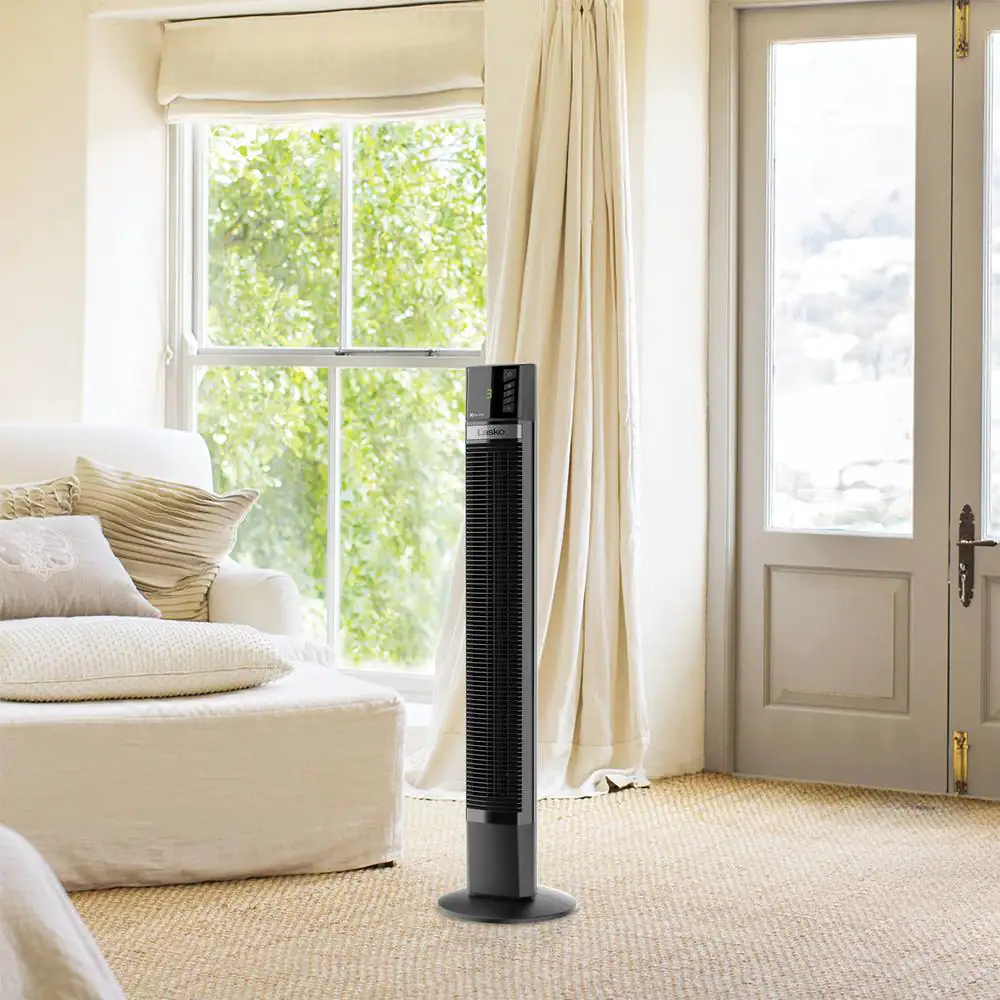 Lasko 48 in. 4 Speeds Xtra Air Tower Fan in Black with Carry Handle, Oscillating, Remote Control, Nighttime Setting, Timer