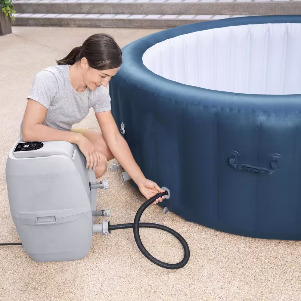 Bestway SaluSpa Milan 4-Person Airjet Plus Portable Round Inflatable Hot Tub Spa, Blue