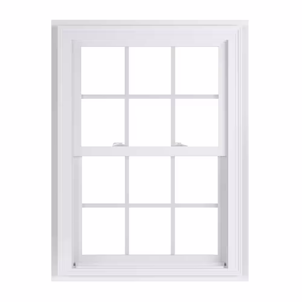 American Craftsman 29.75 in. x 40.75 in. 70 Series Low-E2 Argon PS Glass Double Hung White Vinyl Fin with J Window with Grids, Screen Incl