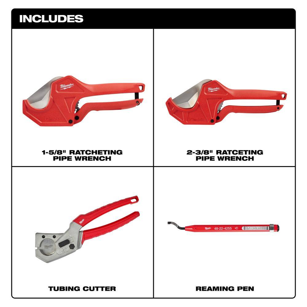 Milwaukee 1-5/8 in. and 2-3/8 in. Ratcheting Pipe Cutter, 1 in. PEX and Tubing Cutter and Reaming Pen