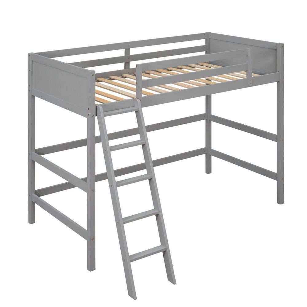 Qualler Gray Twin Size Loft Bed with Ladder