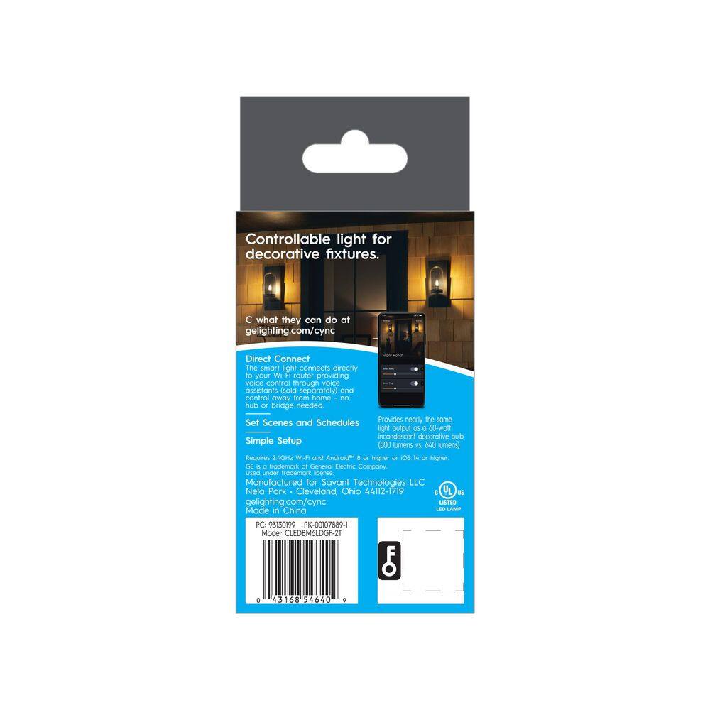 Cync 60-Watt EQ B11 Soft White Deco Medium Base BM Smart Bulbs (2-Pack)