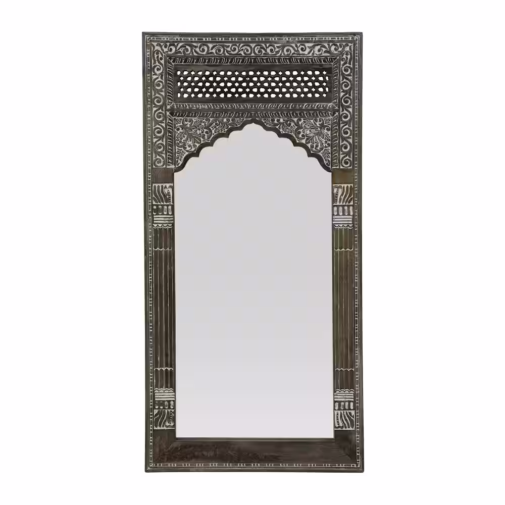 Noble House Rivet 32.5 in. x 64.5 in. White Washed Rectangular Standing Mirror
