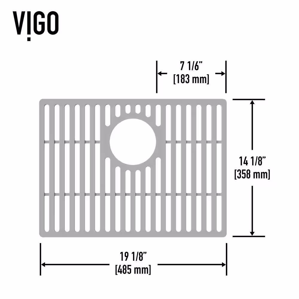VIGO 19 in. Silicone Kitchen Sink Protective Bottom Grid For Single Basin Sink in Gray