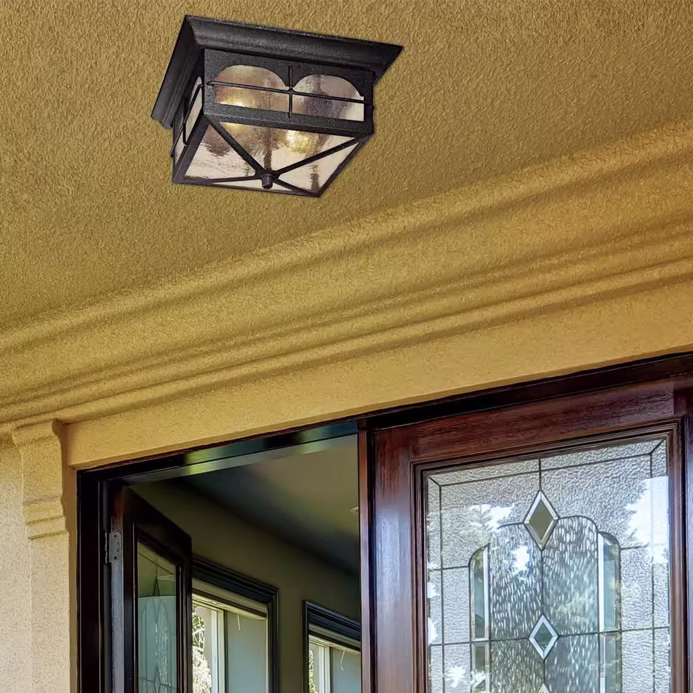 Hampton Bay 2-Light Aged Iron Outdoor Flush Mount