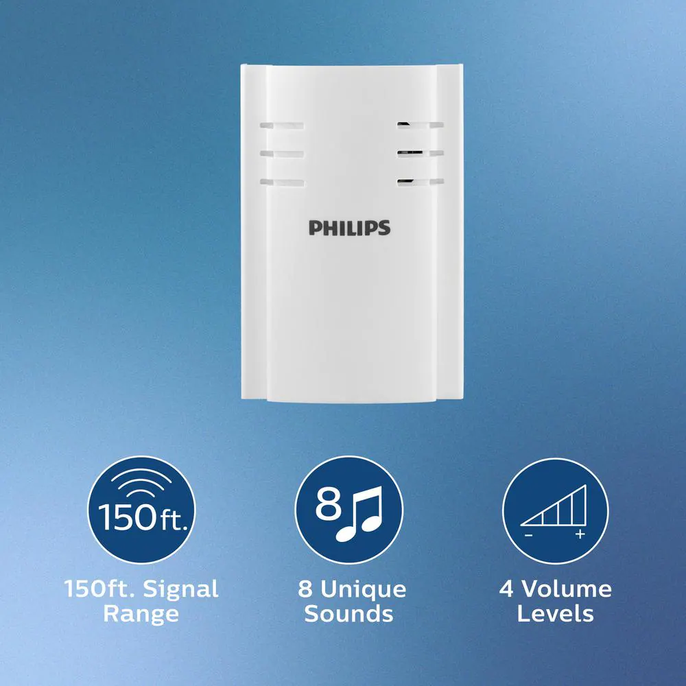 Philips Wireless Plug-In Door Bell Kit with 8 Melodies and 2 Push Buttons