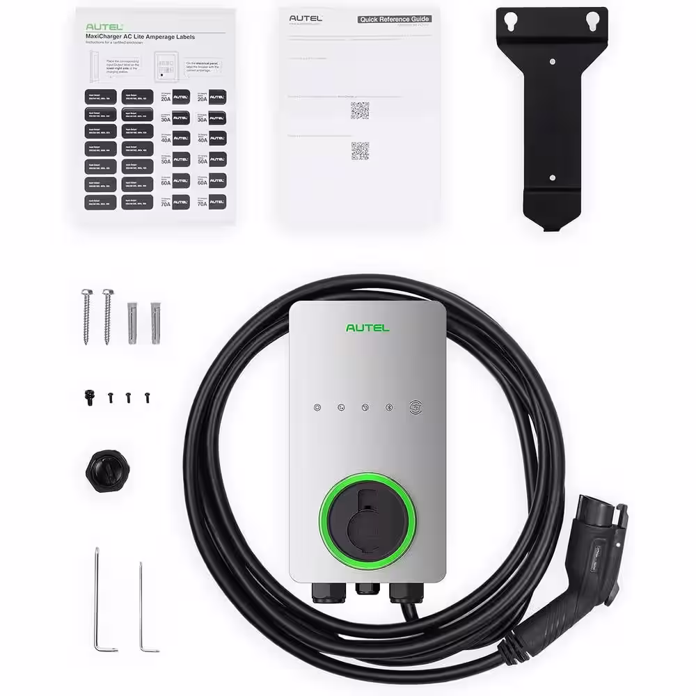 Autel EV Charger Level 2, 50 Amp, J1772 Wi-Fi and Bluetooth Enabled 25 ft. Cable, Hardwired, Gray