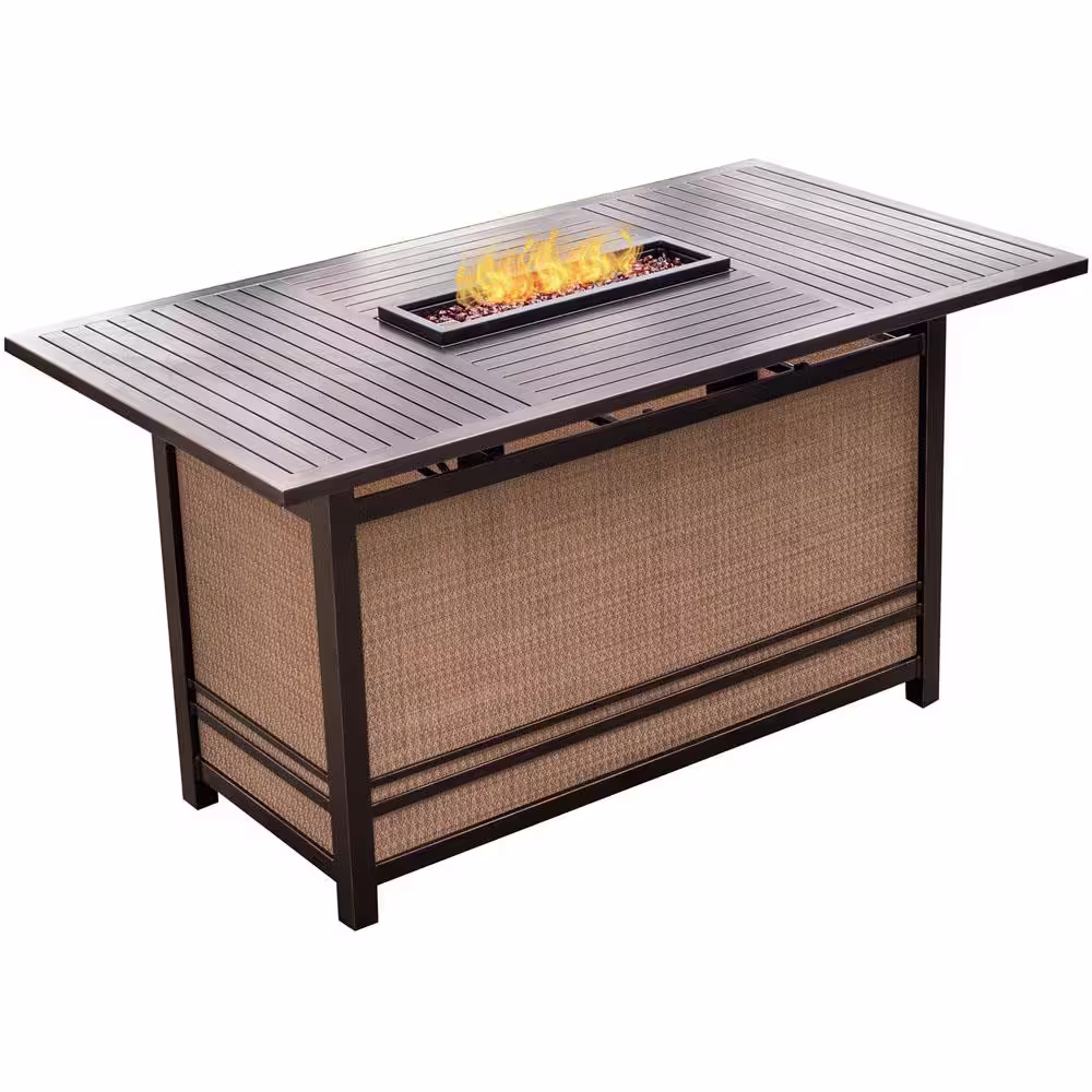 Agio Somerset 7-Piece Rectangular Outdoor Bar-Height Dining Set with Fire Feature and Swivels