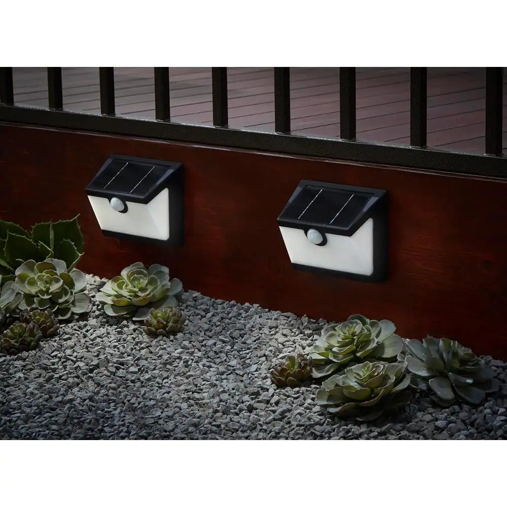 Hampton Bay 300 Lumens Connected Black Motion Sensing LED Outdoor Solar Deck Light (2-Pack)