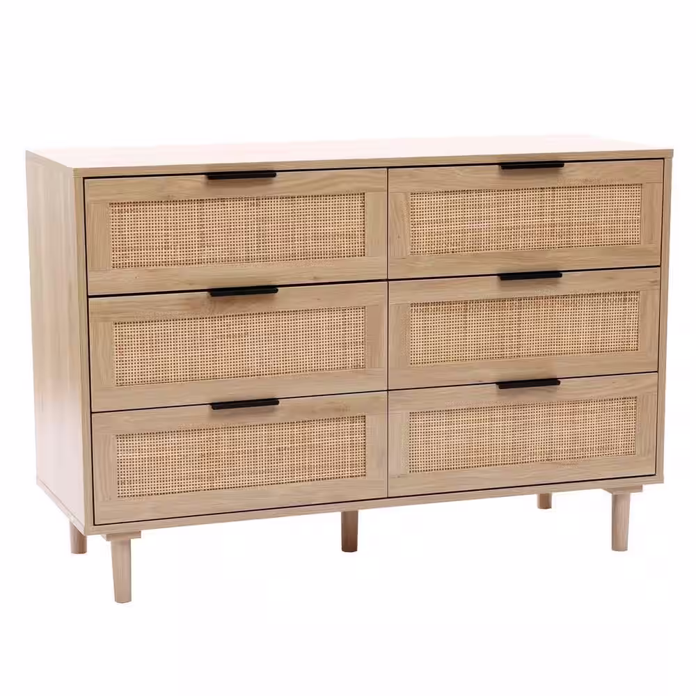 LuxenHome 6-Drawer Light Oak Dresser 29.5 in. x 43.3 in. x 15.7 in.