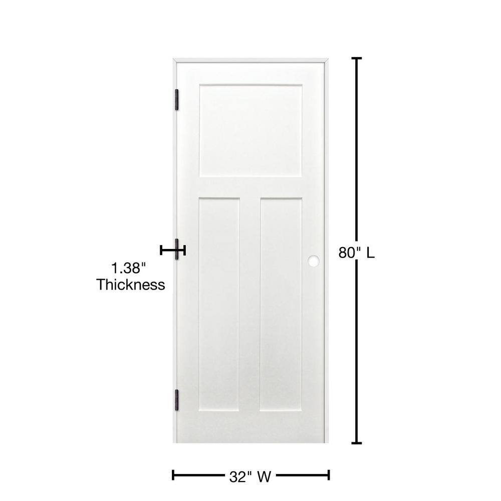 Pacific Entries 32 in. x 80 in. Craftsman Unfinished 3-Panel Solid Wood Core Primed Pine Reversible Single Prehung Interior Door