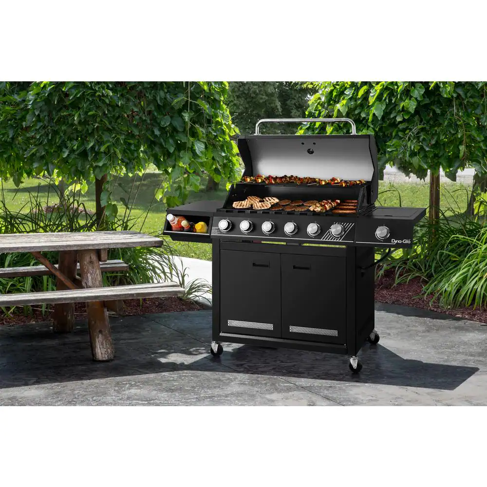 Dyna-Glo 6-Burner Natural Gas Grill in Matte Black with TriVantage Multi-Functional Cooking System