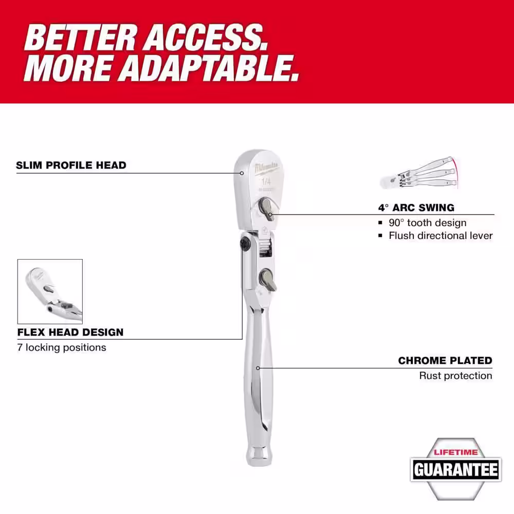 Milwaukee 1/4 in. Drive 6 in. Flex Head Ratchet