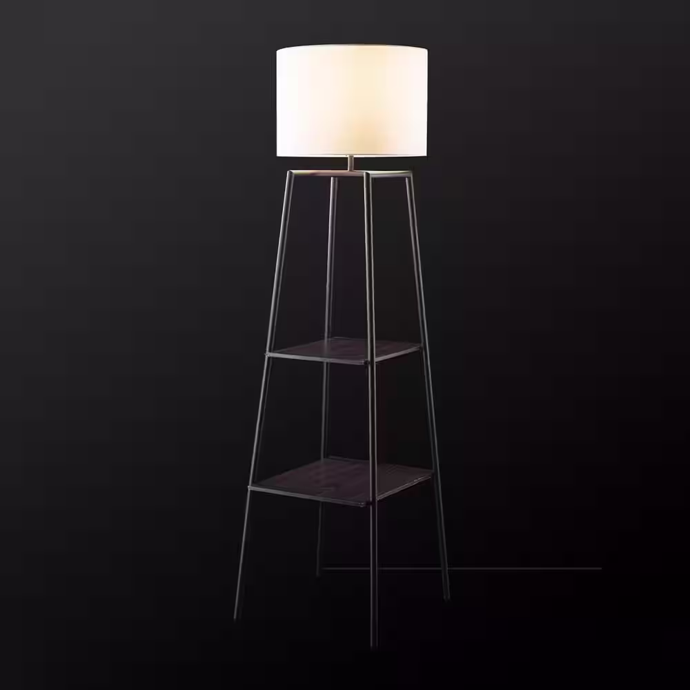 Globe Electric Collins 61 in. Dark Walnut Finish Shelf Floor Lamp with CEC Title 20 LED Bulb Included