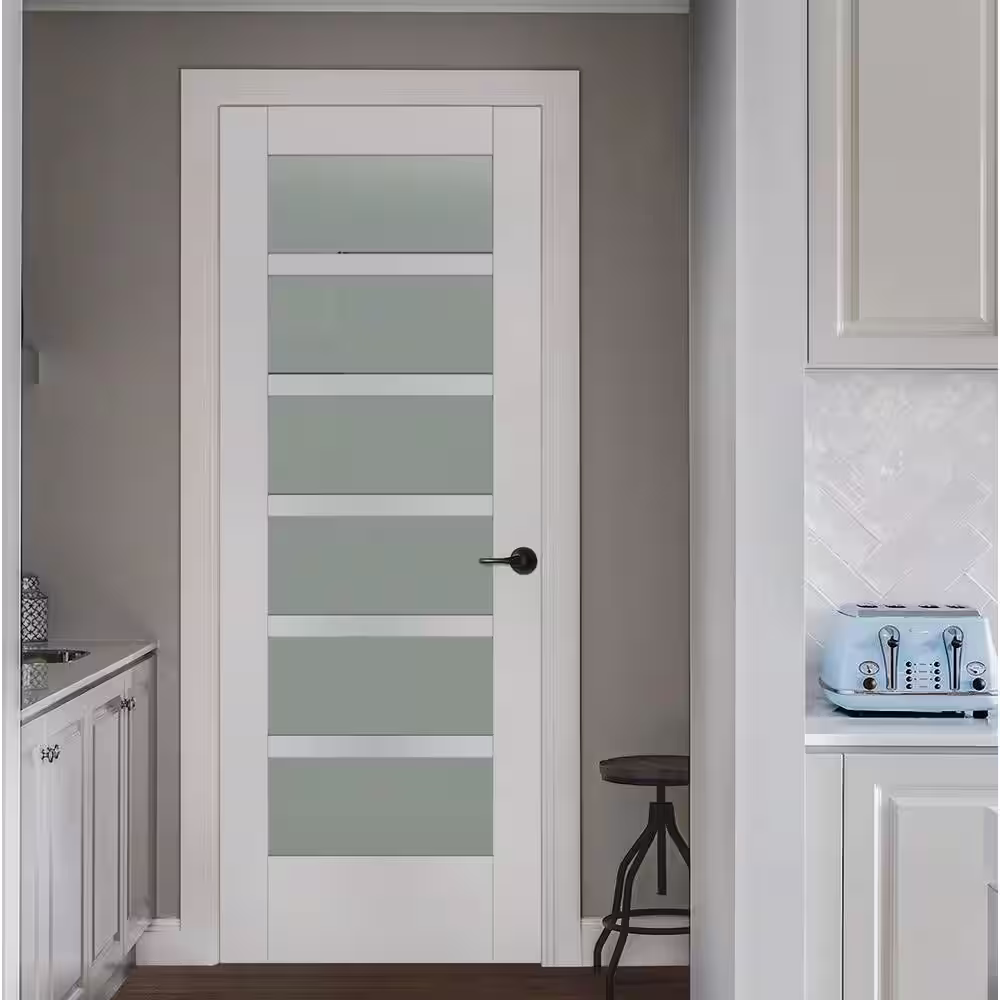 JELD-WEN 32 in. x 96 in. MODA Primed PMT1066 Solid Core Wood Interior Door Slab w/Translucent Glass