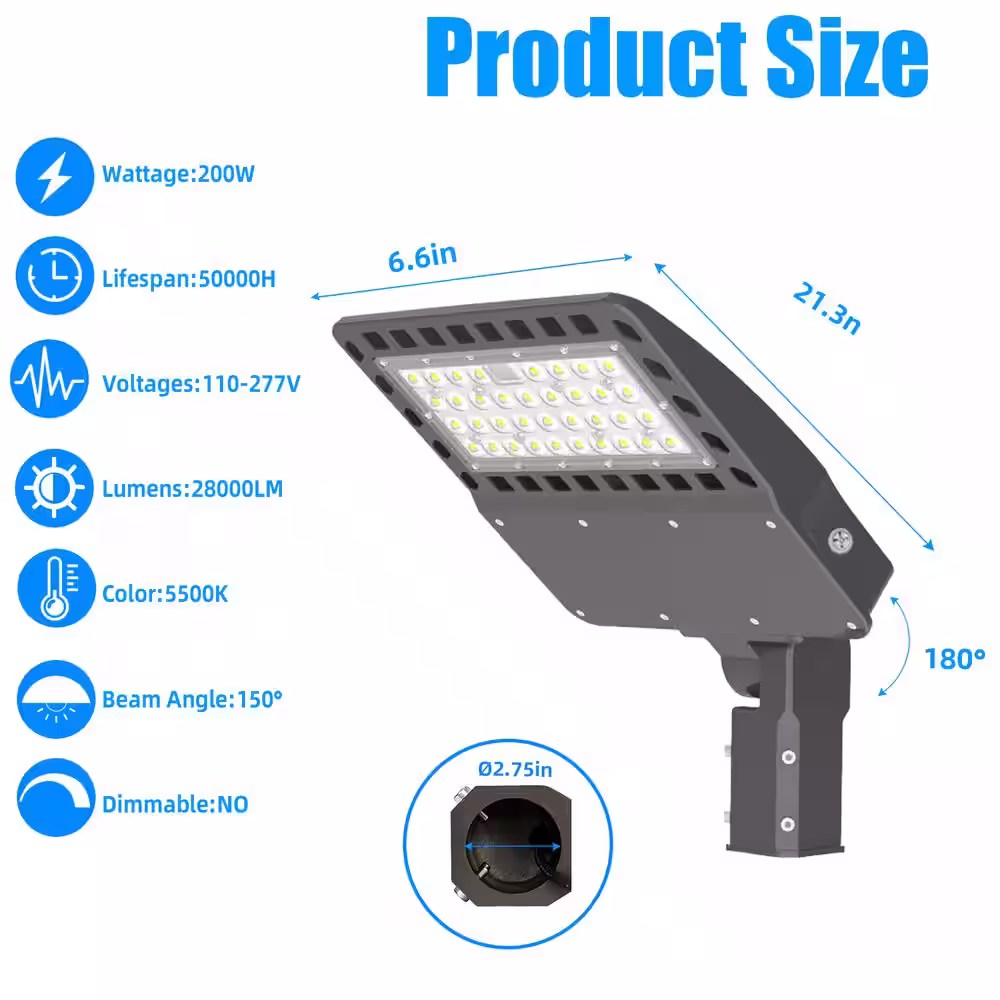 None 200-Watt 150-Degree Bronze Integrated LED Parking Lot Area Light, Street Lighting Slip Fitter, 5500k Bright White