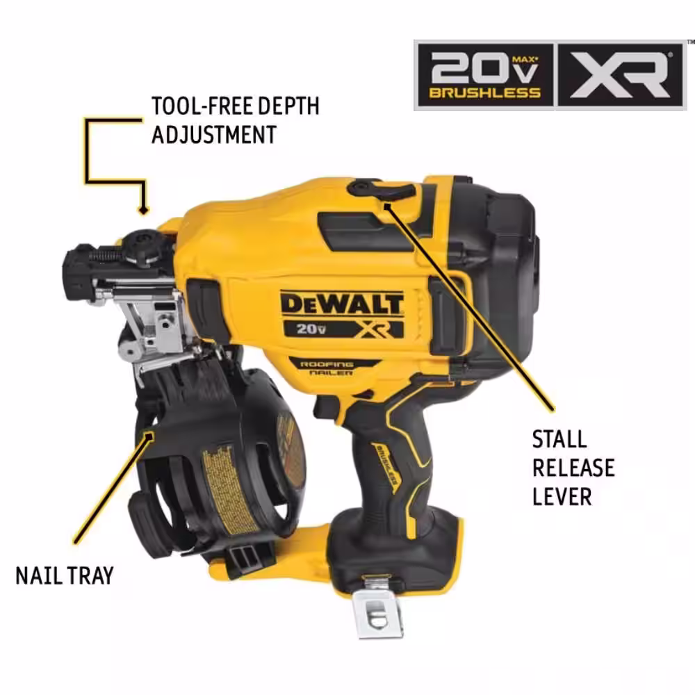 DEWALT 20V MAX Lithium-Ion 15-Degree Cordless Roofing Nailer Kit with 1-1/4 in. x 0.120-Gauge Coil Roofing Nails (7,200-Pack)