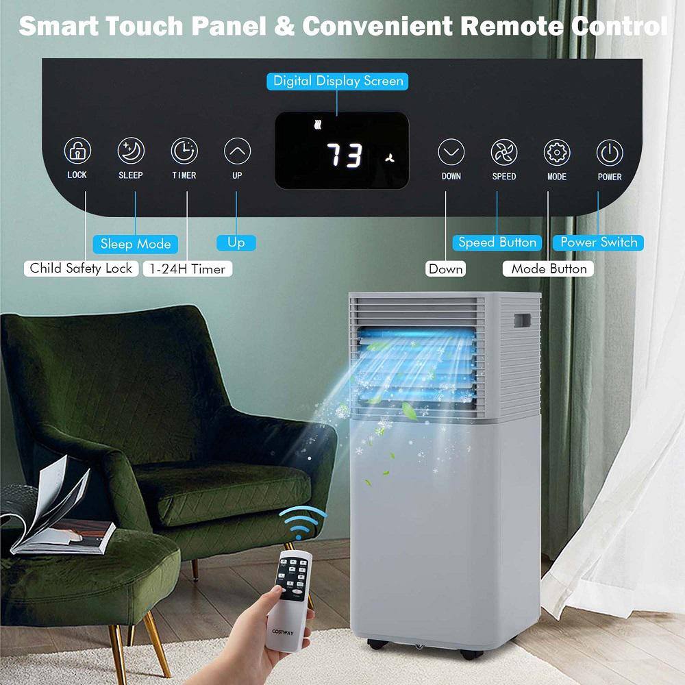 Gymax 3-in-1 8000 BTU (ASHRAE) 5300 BTU (DOE)Portable Air Conditioner AC Unit Air Cooler 230 sq. ft. in Grey