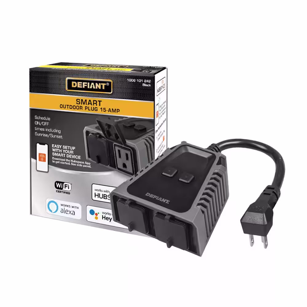 Defiant 15 Amp 120-Volt Smart Wi-Fi Bluetooth Outdoor Plug with 2 Outlets Powered by Hubspace