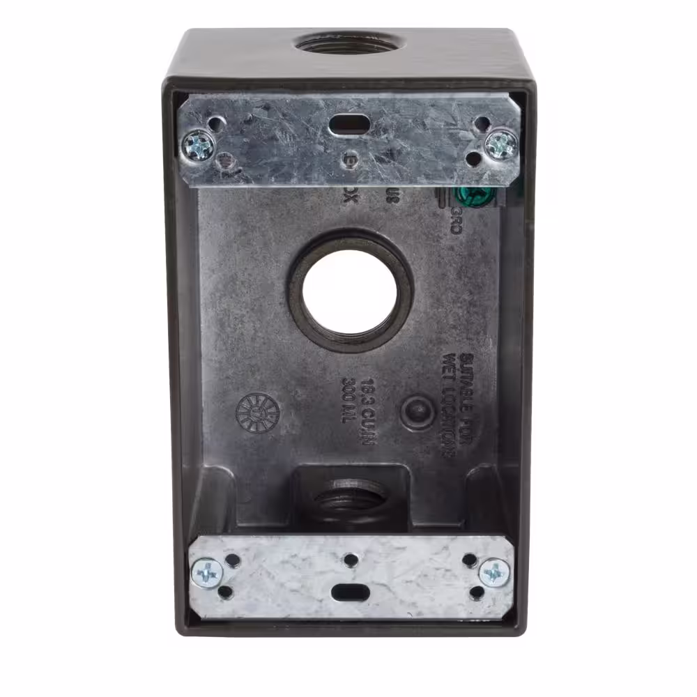 Commercial Electric 1-Gang Metallic Weatherproof Box with (3) 1/2 in. Holes, Bronze