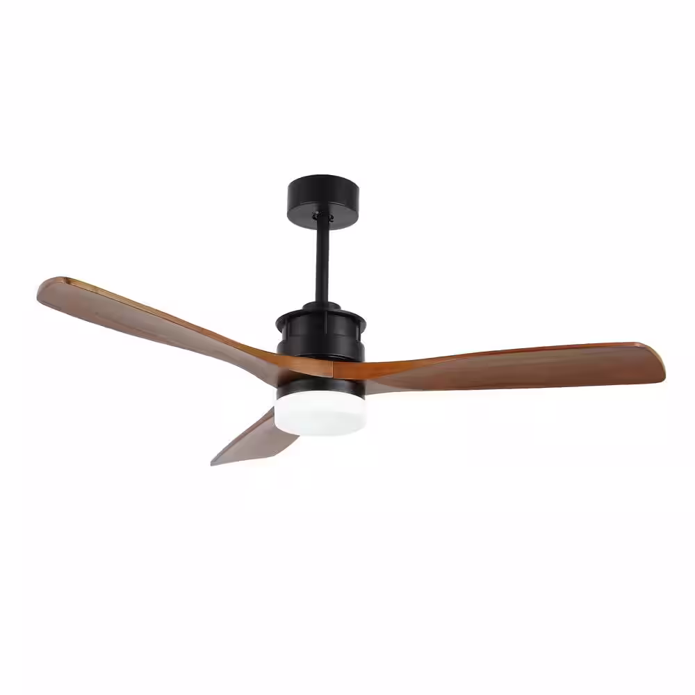 Oaks Aura Novella 52in. LED Indoor Scandi Black Solid Wood 6-Speed Ceiling Fan With Light,Latest DC Motor and Remote Control