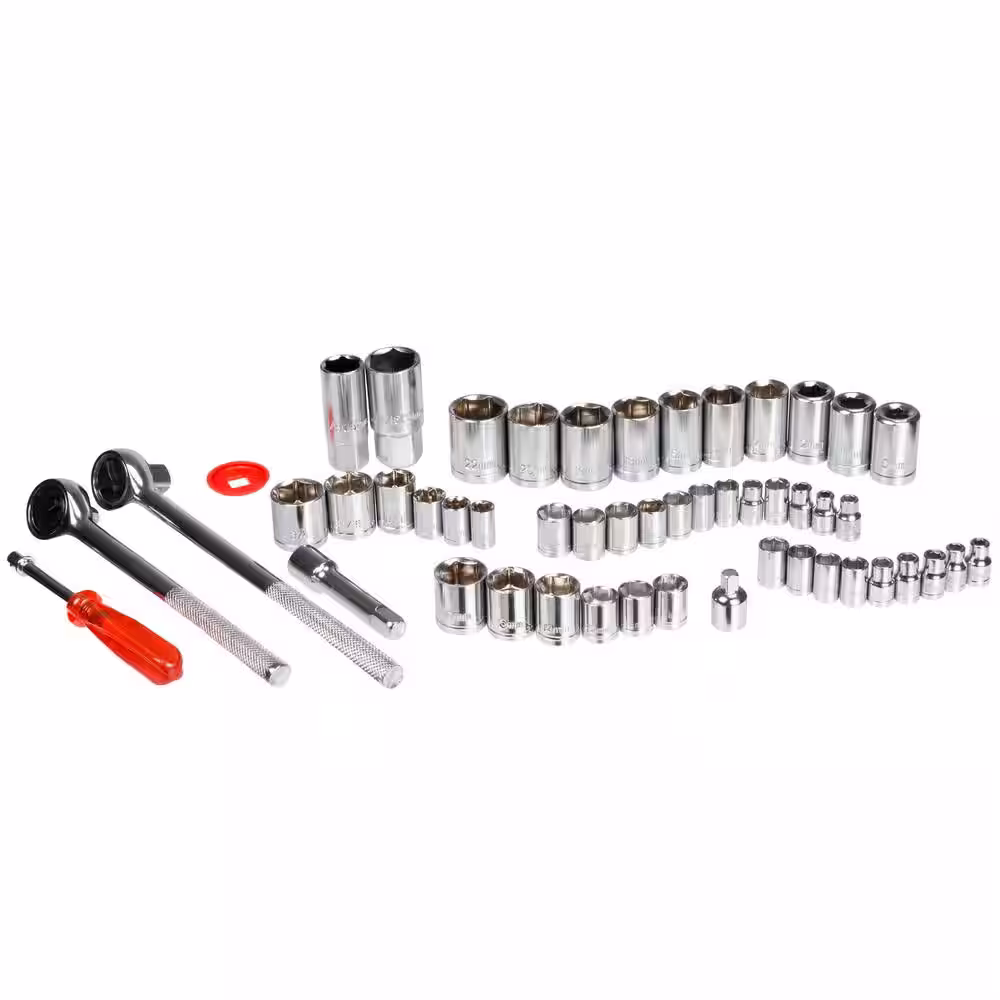 None SAE and Metric Socket Set with Carry Case (52-Piece)