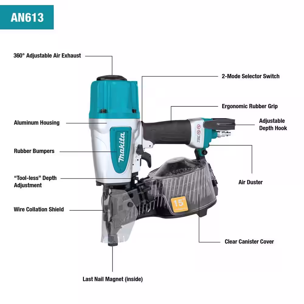 Makita Pneumatic 2-1/2 in. 15Â° Siding Coil Nailer