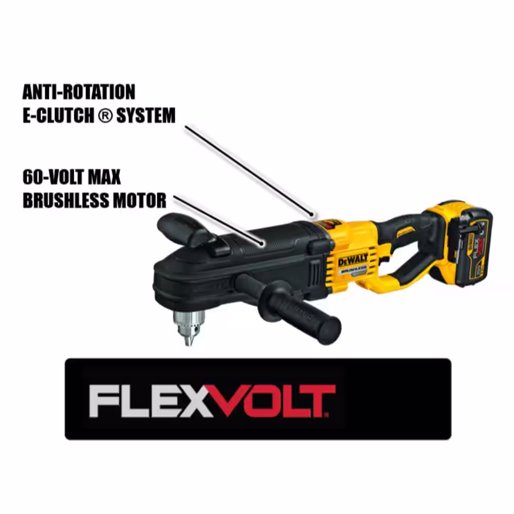 DEWALT FLEXVOLT 60V MAX Cordless In-line 1/2 in. Stud and Joist Drill with E-Clutch and (1) FLEXVOLT 9.0Ah Battery