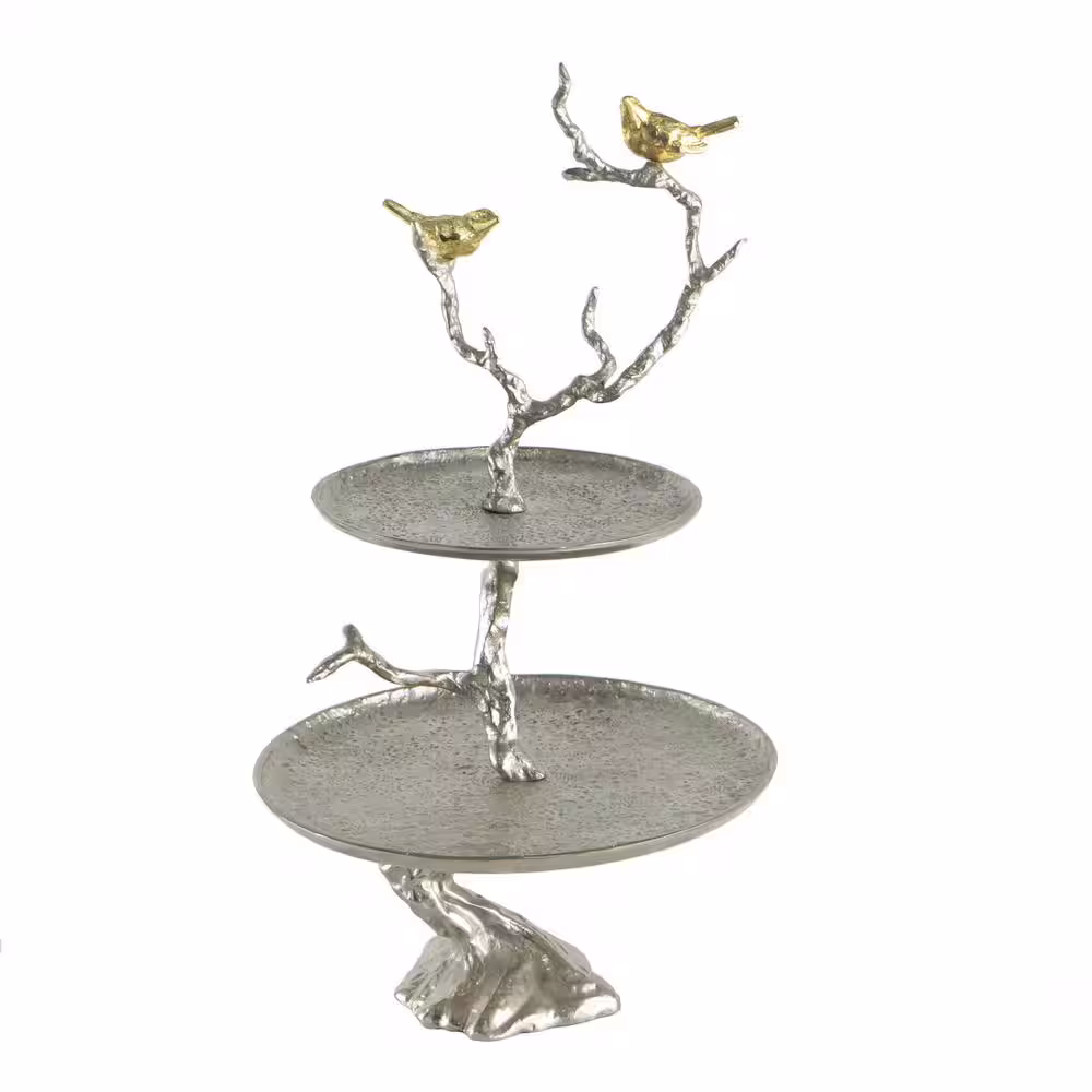 A & B Home Iron Branch Two-Tiered Silver Tray