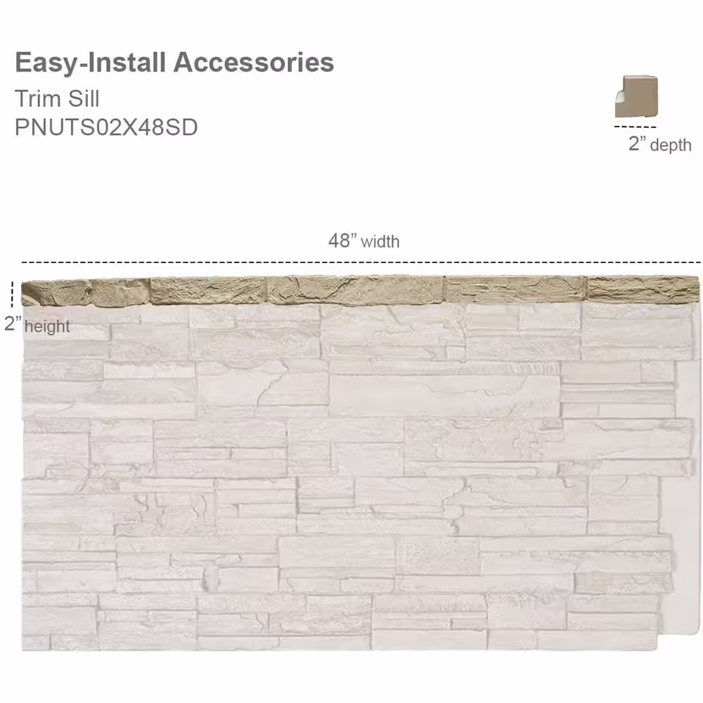 Ekena Millwork 2 in. x 48 in. Polyurethane Universal Trim Sill for StoneWall Faux Stone Siding Panels in Smokey Ridge