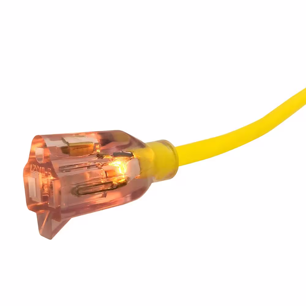 US Wire and Cable USW 12/3 100 ft. Yellow Heavy-Duty Extension Cord with Lighted Plug