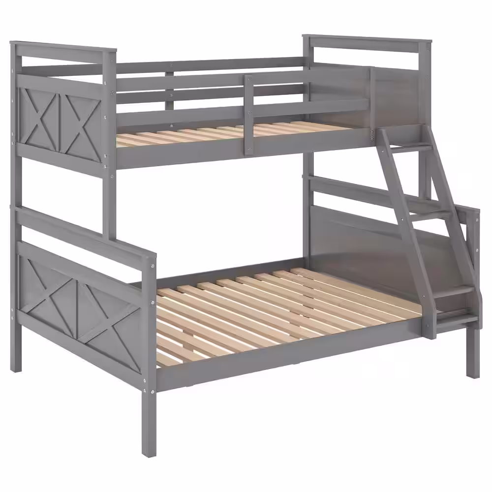 Harper & Bright Designs Gray Twin Over Full Wood Bunk Bed with Ladder