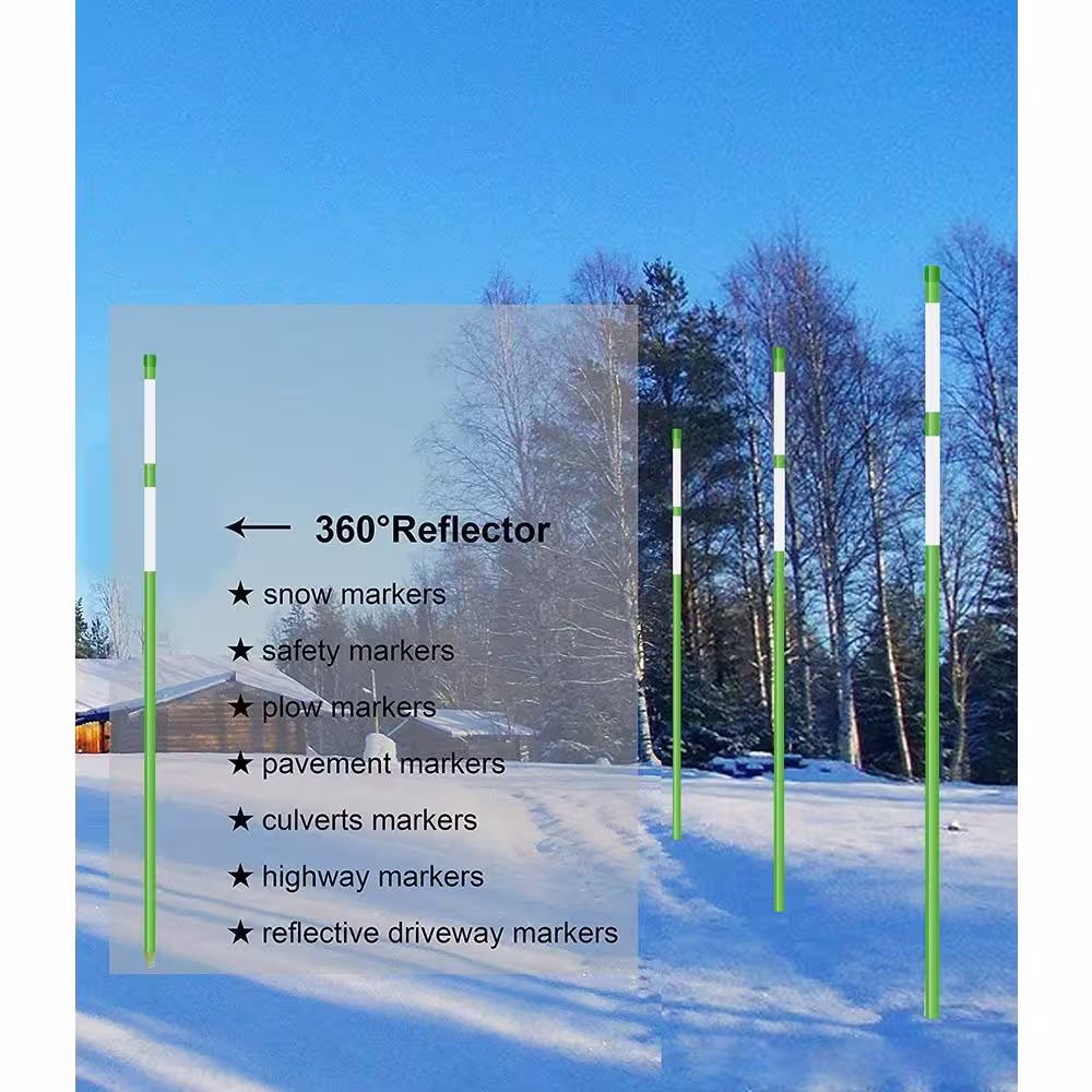 None 48 in. Solid Reflective Driveway Markers Driveway Poles for Easy Visibility at Night, 5/16 in. Dia Green, (20-pack)