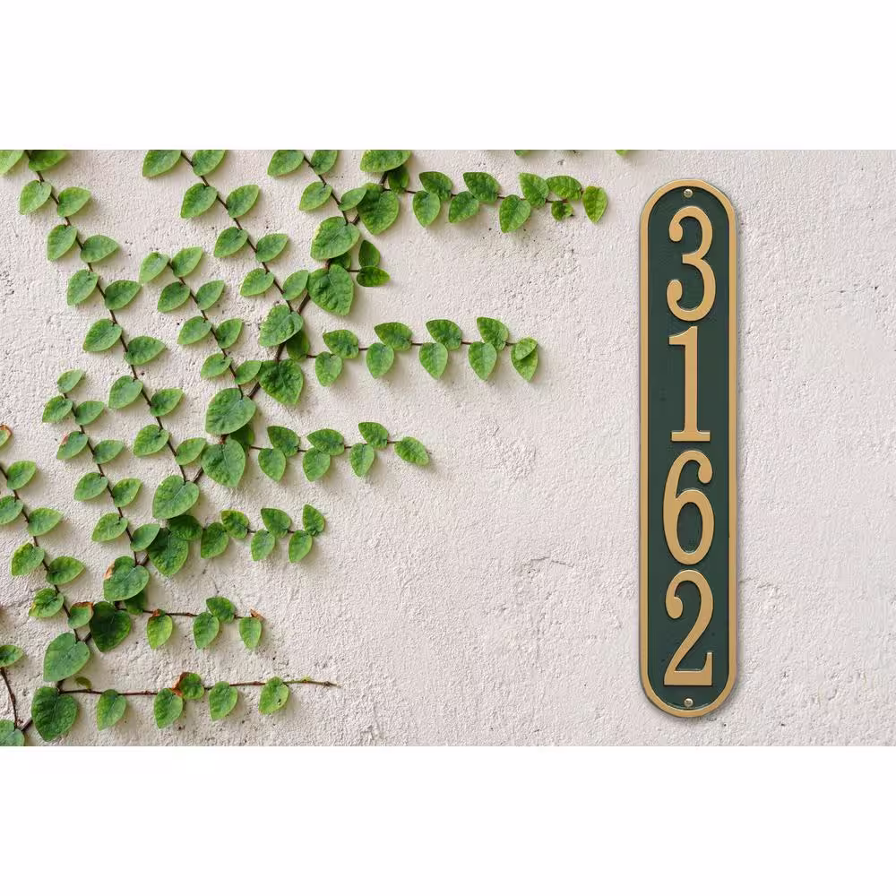 Whitehall Products Fast and Easy Vertical House Number Plaque, Green/Gold