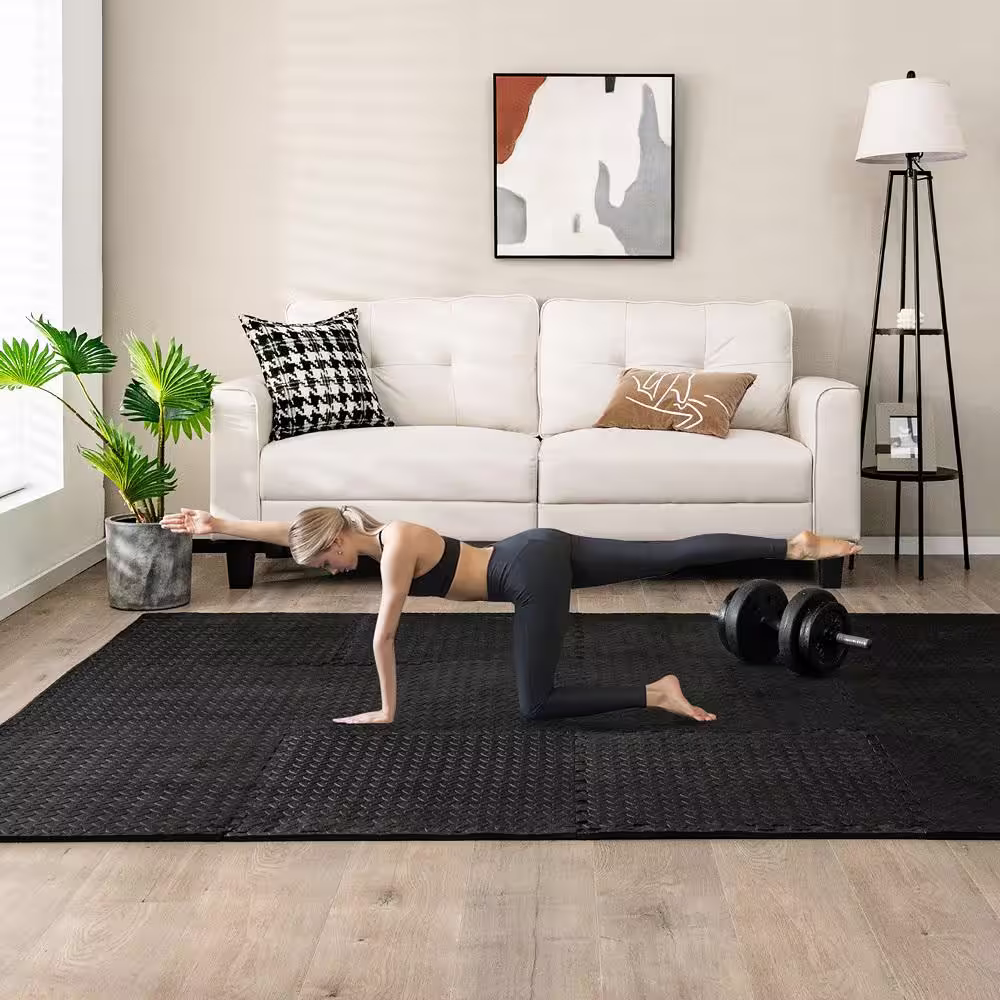 Costway Black 25 in. W x 25 in. L x 0.5 in. T EVA Foam Gym Flooring Mat Interlocking Anti-slip (52 sq. ft.)