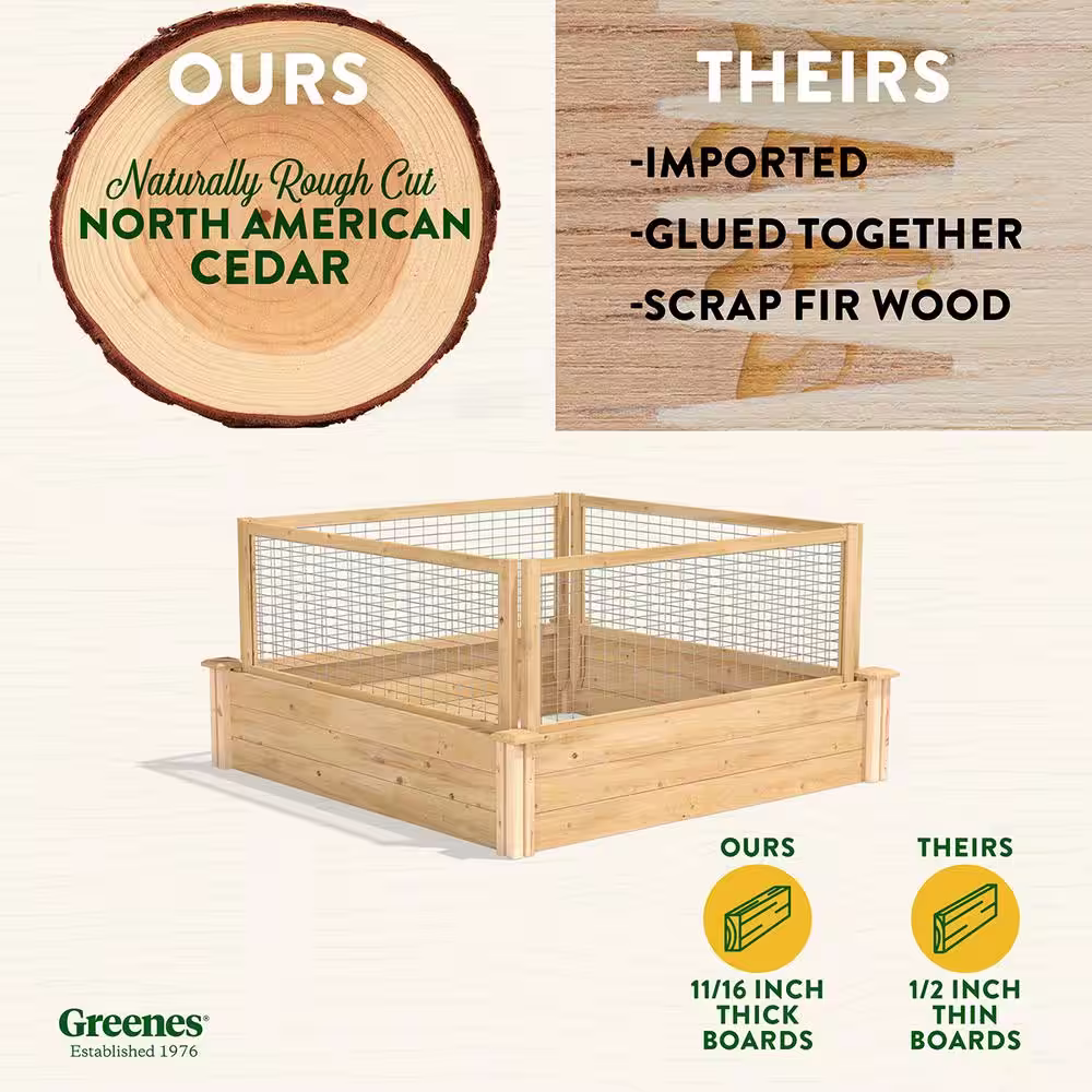 Greenes Fence 4 ft. x 4 ft. x 10.5 in. Original Cedar Raised Garden Bed with CritterGuard Fence System