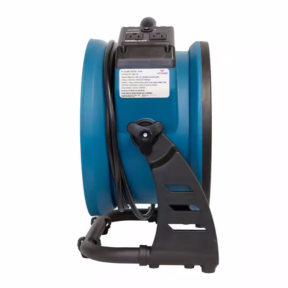 XPOWER 1100 CFM 4-Speed Industrial Axial Air Mover Blower Fan with Power Outlets