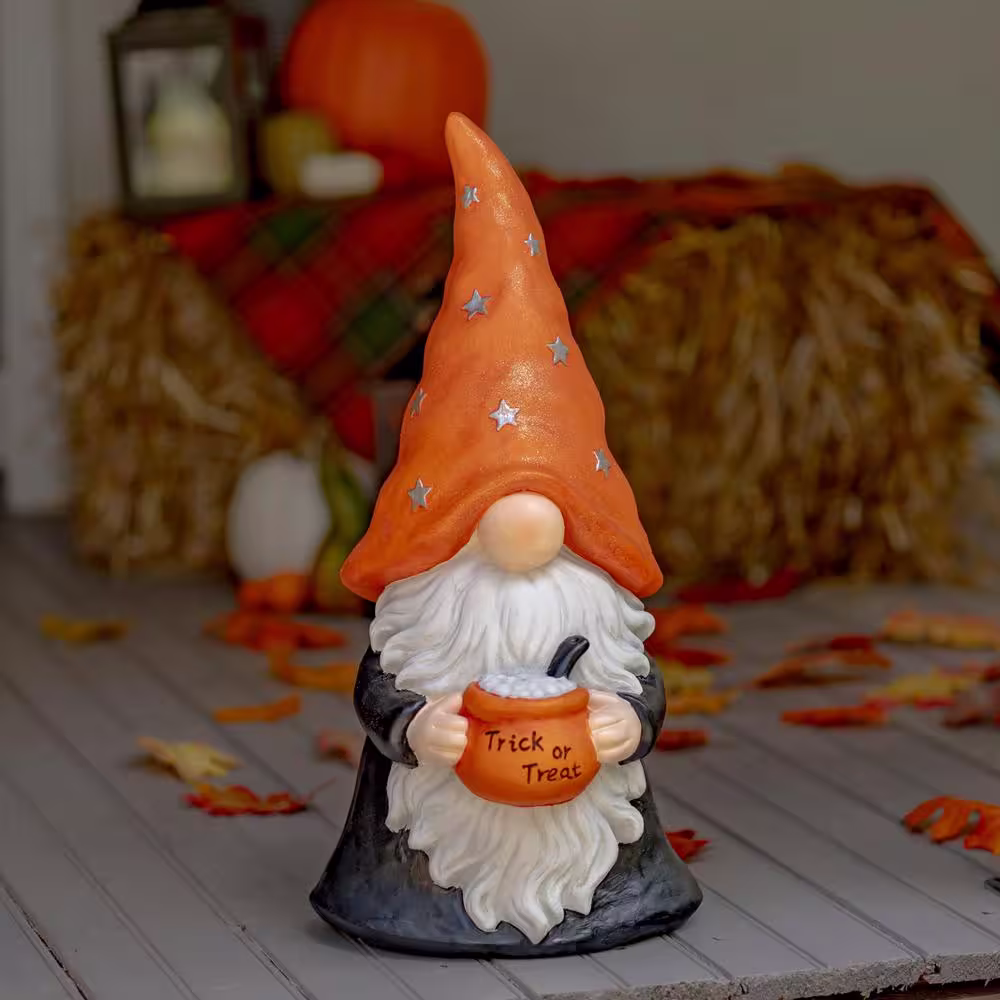 Zaer Ltd. International 21 in. Tall Halloween Gnome Wizard with Cauldron and Orange Hat