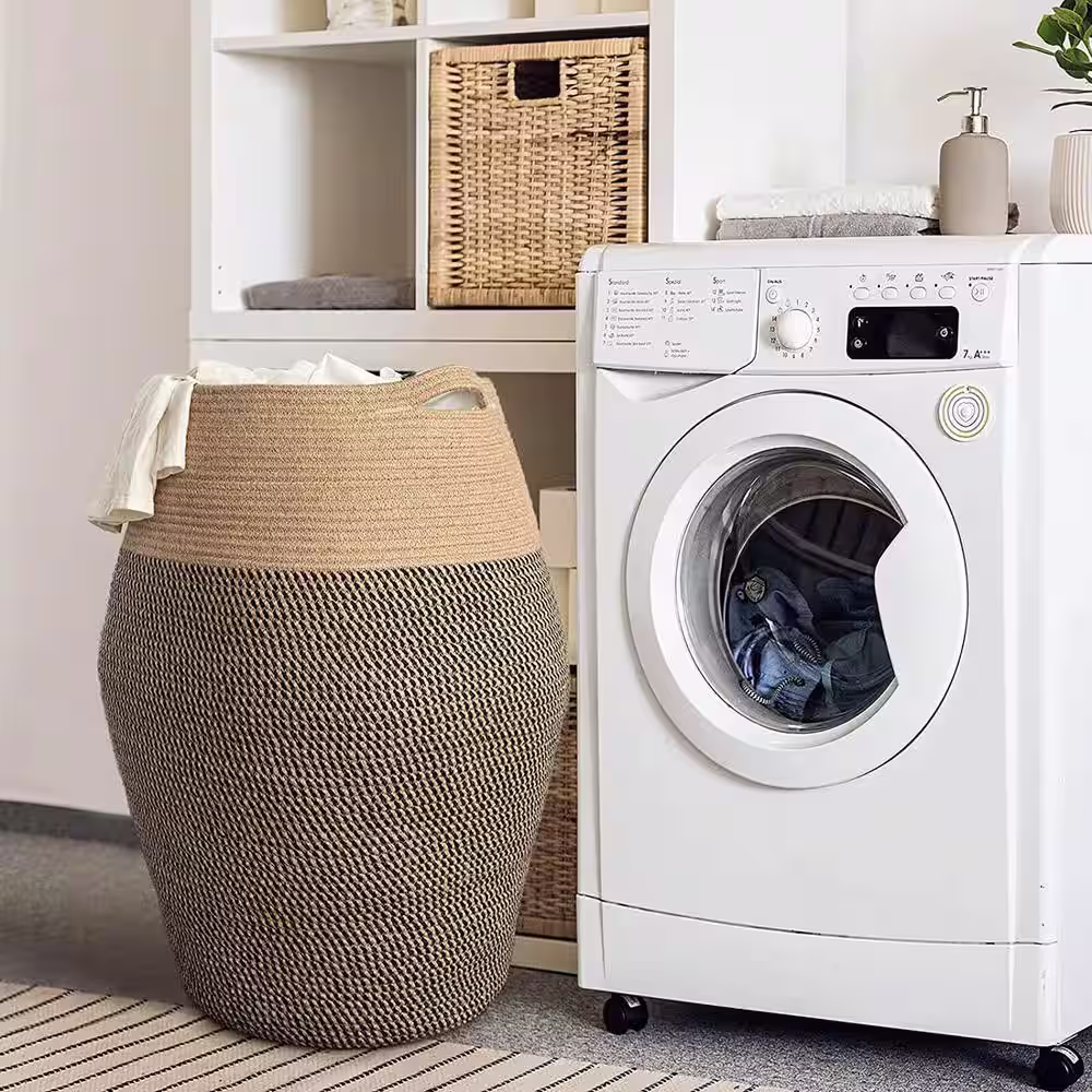 None 19.3 in. W x 19.3 in. D x 25.6 in. H Jute Laundry Basket Hamper Black