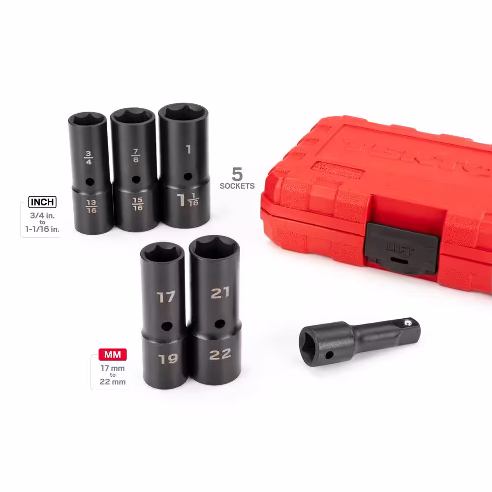 TEKTON 1/2 in. Drive Thin Wall Flip Impact Socket Set (6-Piece)
