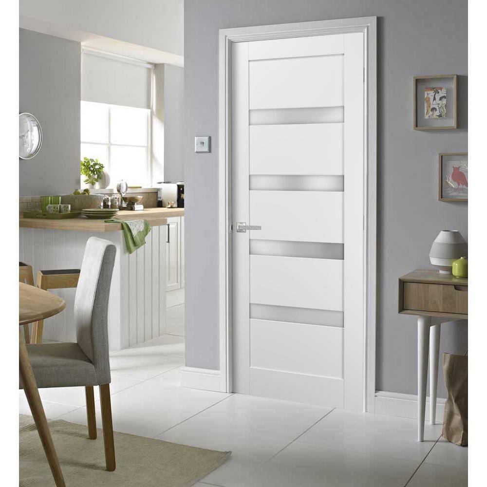 Sartodoors 4113 32 in. x 96 in. Single Panel No Bore Frosted Glass White Finished Pine Wood Interior Door Slab