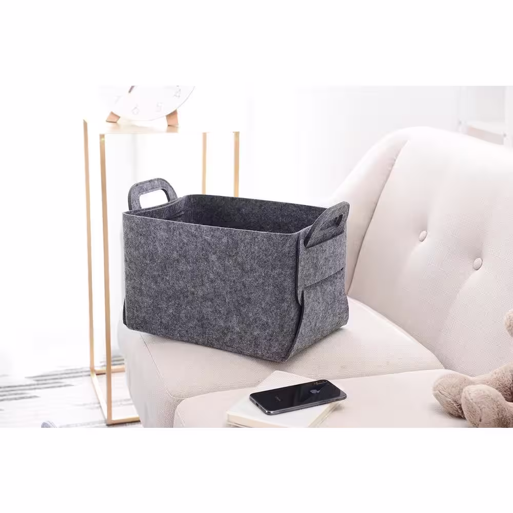 None Storage Basket Felt Polyester Storage Bin Collapsible and Convenient Box Organizer with Carry Handles