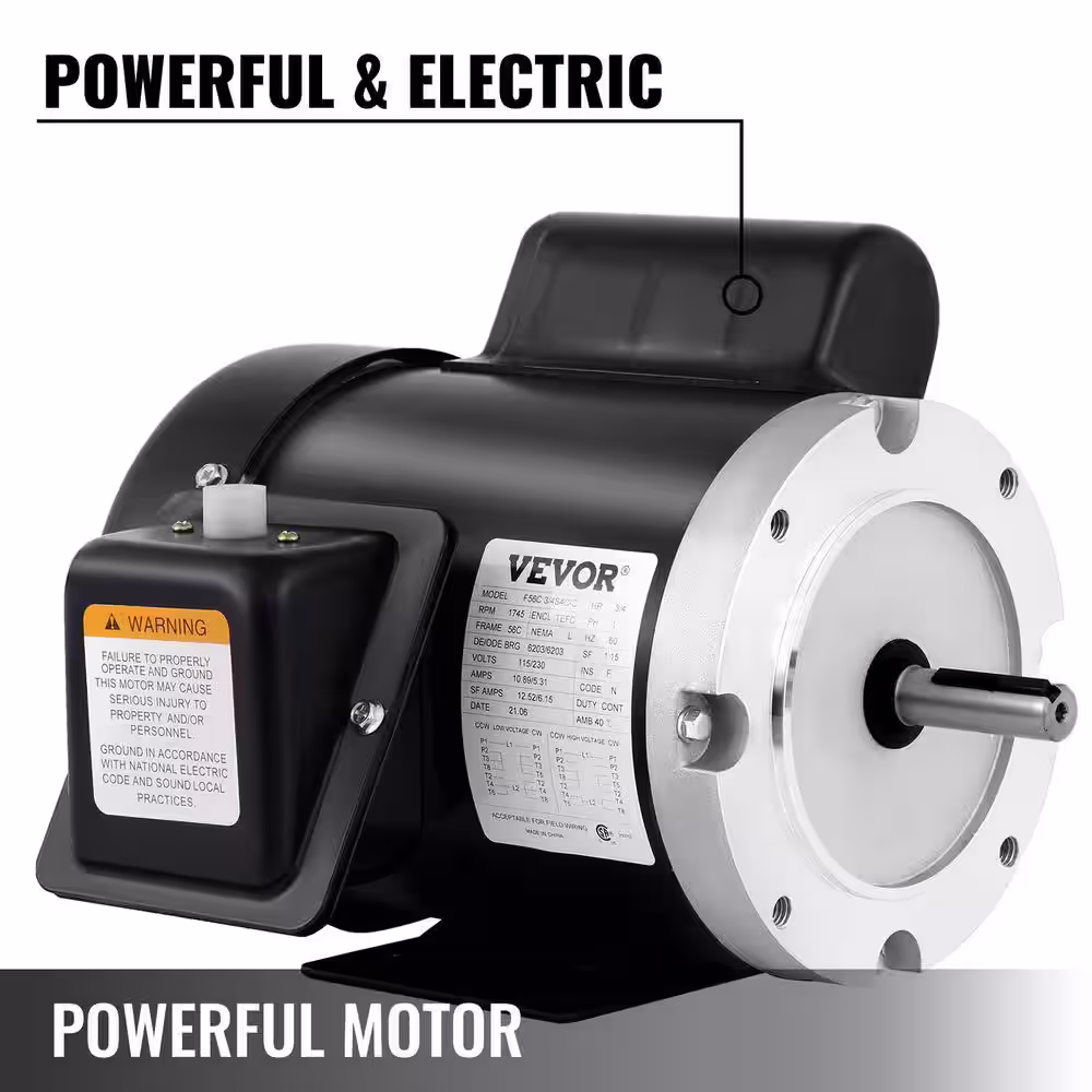 VEVOR 3/4HP Air Compressor Motor 5/8 in. Shaft TEFC Electric AC Motor 1725RPM Single Phase 56 Frame Reversible 115/230-Volt