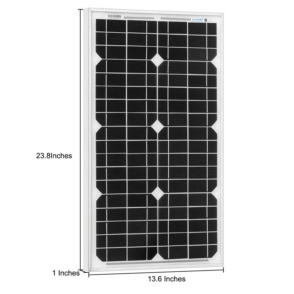 ACOPower 30-Watt 12-Volt Mono Solar Panel, Compatible with Portable Chest Fridge Freezer Cooler