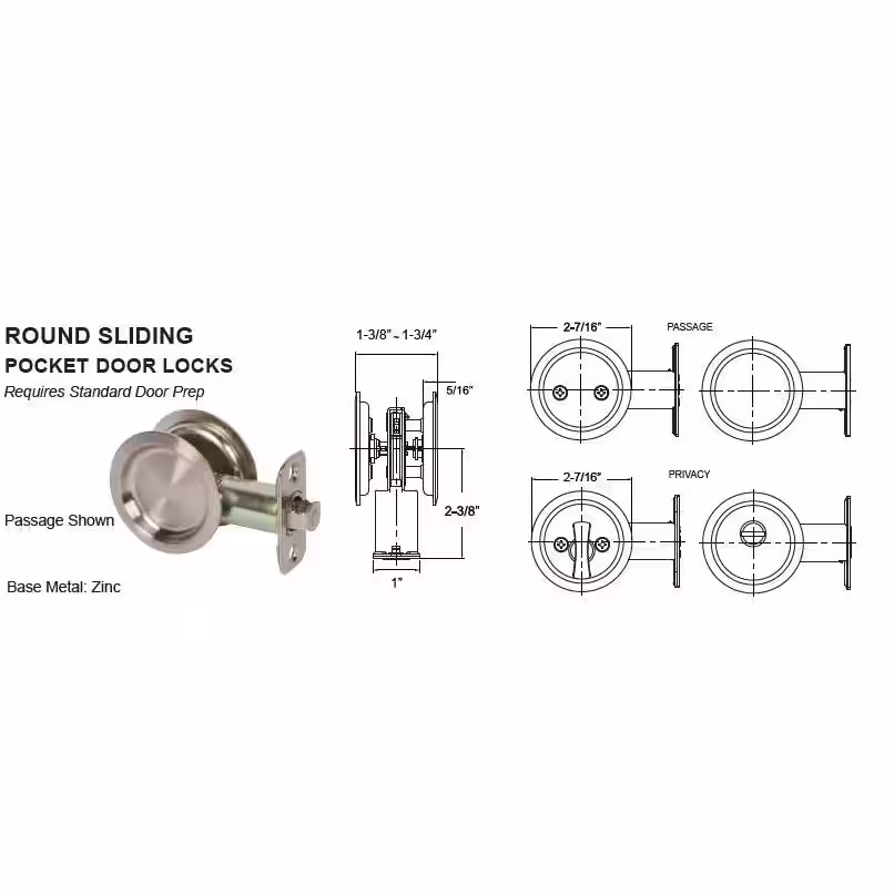 DELANEY HARDWARE Round Black Bed, Bath Privacy Sliding Pocket Door Lock