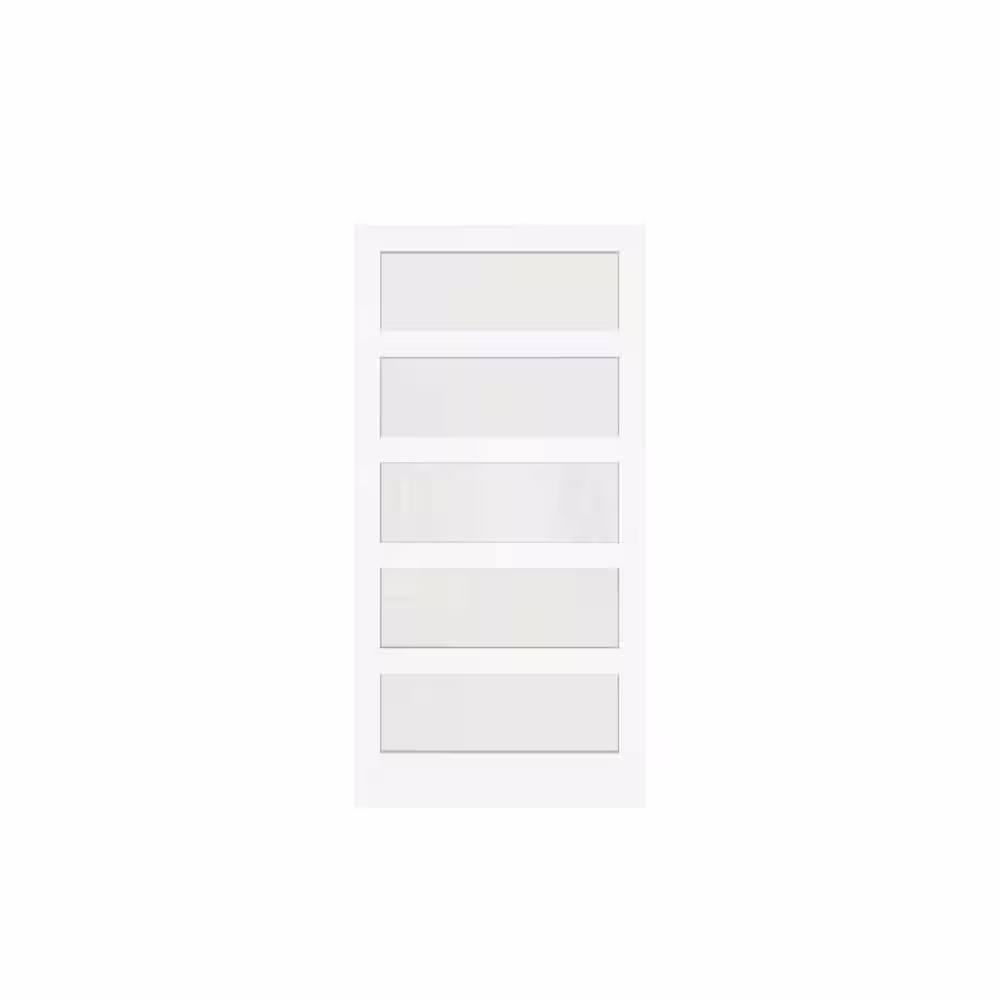 None 32 in. x 80 in. MDF Wood, Finished, White, 5-Panel, Frosted Glass, Pantry Door Panels, Single Door Slab Sliding Door